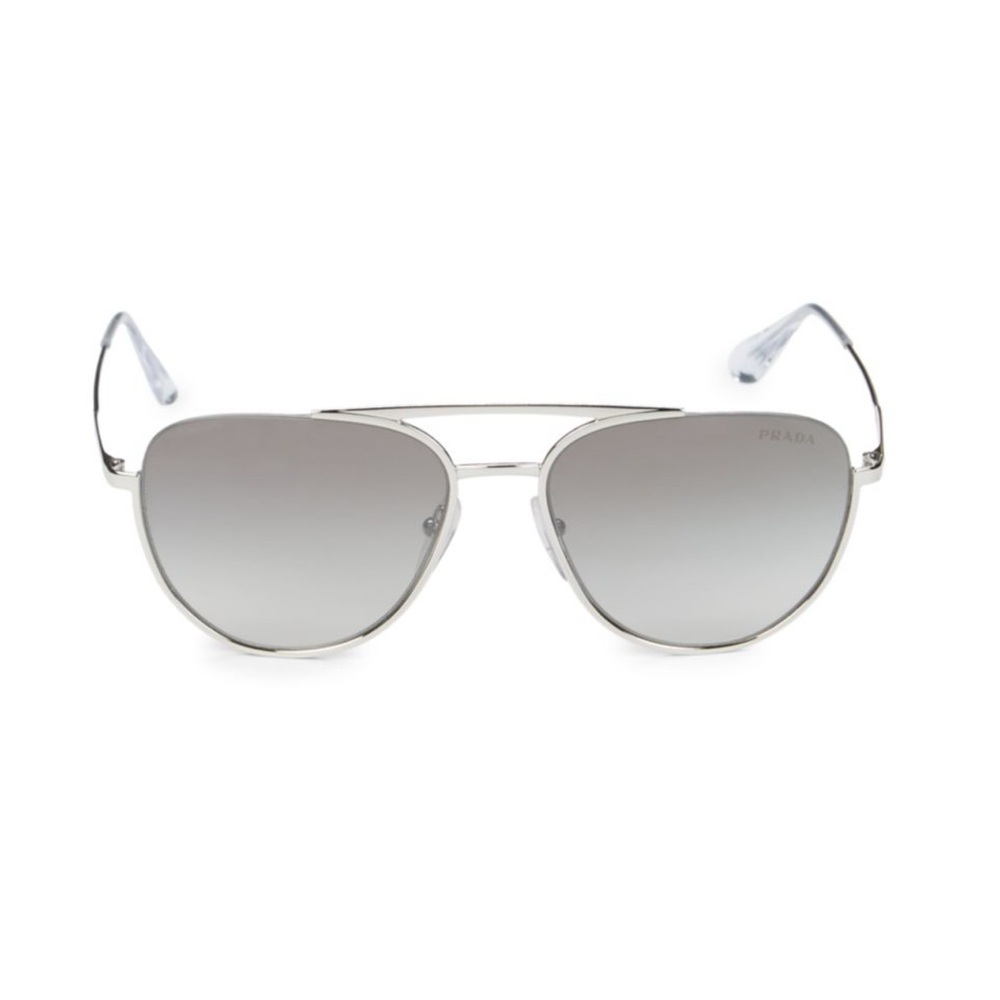 Prada Metallic Silver Gray Aviator Sunglasses